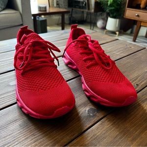 Bold Steps: Women's Red Lace-Up Sneakers - Elevate Your Casual Style